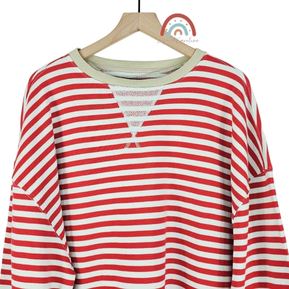 New! FP We The Free Classic Striped Oversized Crewneck in Cherry Combo - Picture 7 of 12